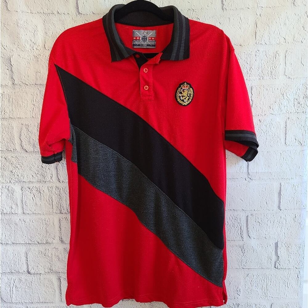 Men's‎ Red And Black Lion Logo Striped Polo Shirt Size XL